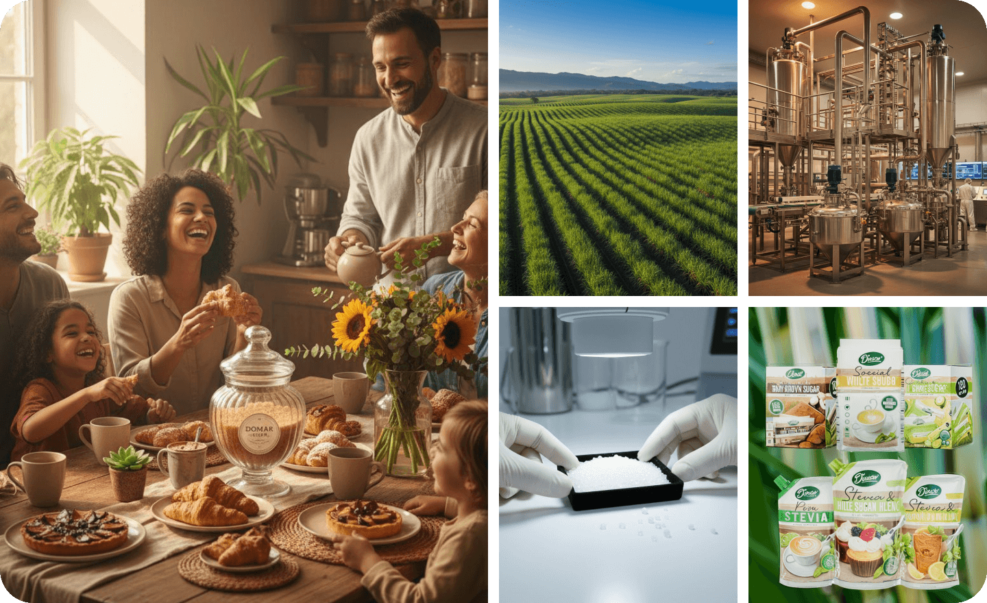 Sugarcane fields and workers at sunrise